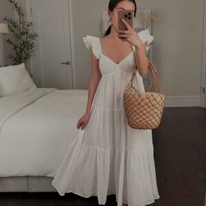 Abercrombie & Fitch White Ruffled Tiered Maxi Sundress